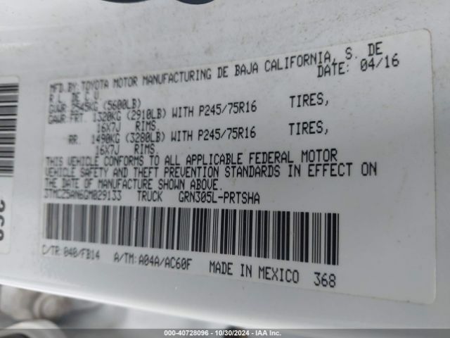 3TMCZ5AN6GM029133 Toyota Tacoma Sr V6