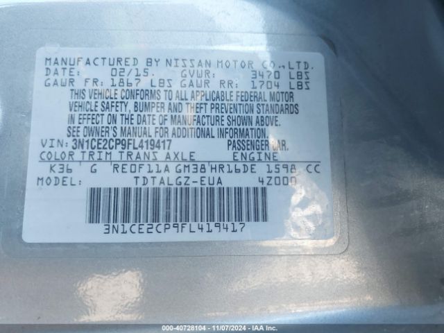 3N1CE2CP9FL419417 Nissan Versa Note Sr