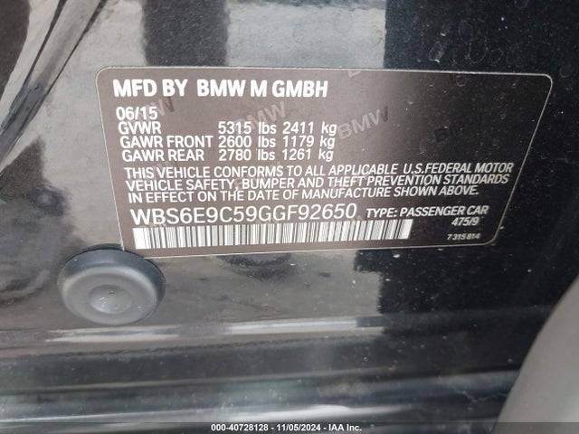 BMW M6 Gran Coupe 2016 WBS6E9C59GGF92650 Image 9