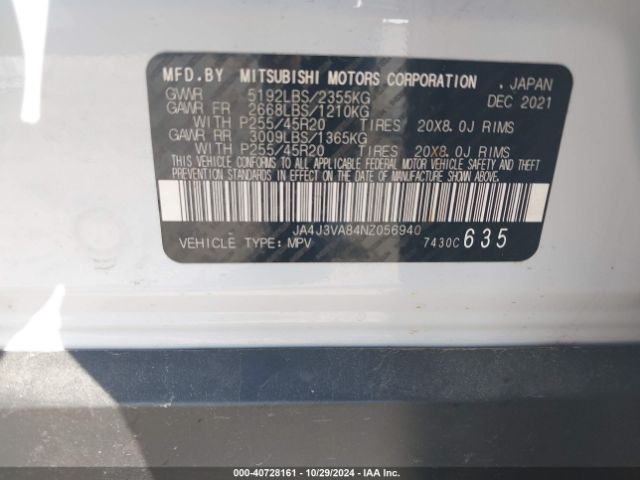 2022 MITSUBISHI OUTLANDER JA4J3VA84NZ056940 Photo 8