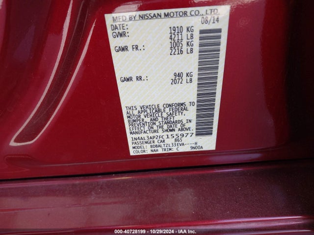 Nissan Altima 2.5 Sl 2015 1N4AL3AP2FC155977 Image 9