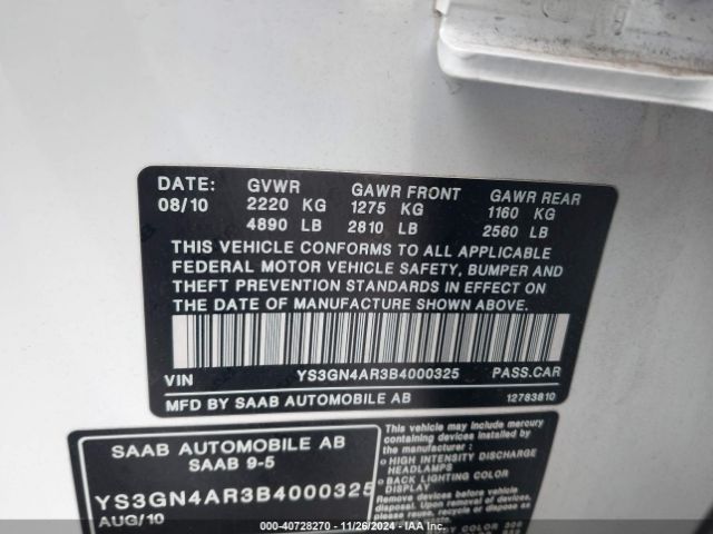 2011 SAAB 9-5 YS3GN4AR3B4000325 Photo 8