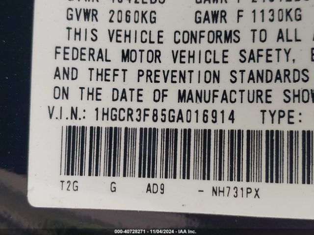 1HGCR3F85GA016914 Honda Accord Ex-l V-6