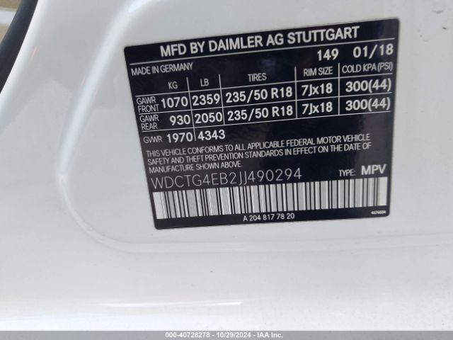 WDCTG4EB2JJ490294 Mercedes-Benz GLA 250