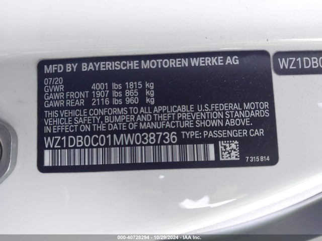 WZ1DB0C01MW038736 Toyota Gr Supra 3.0 Premium