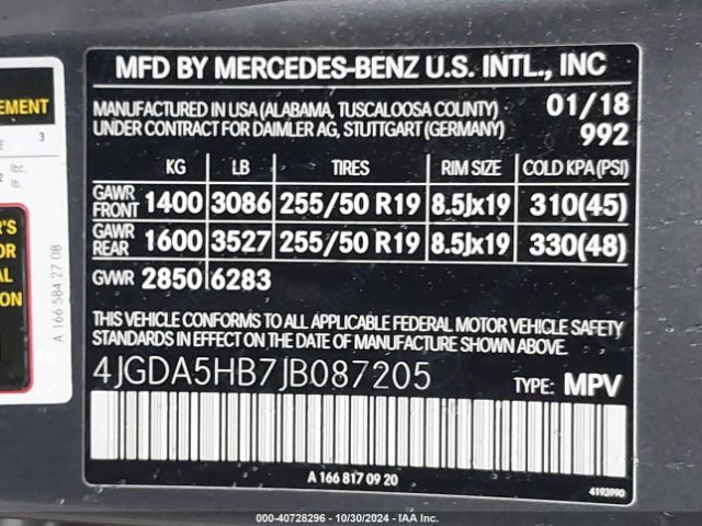 4JGDA5HB7JB087205 Mercedes-Benz Gle 350 4matic