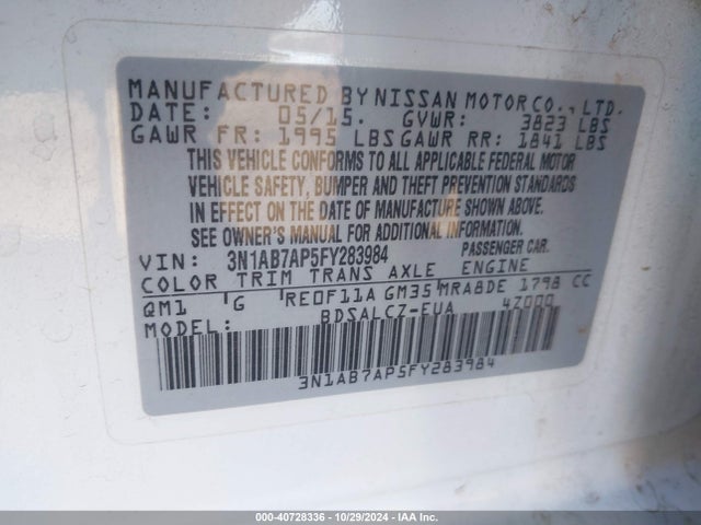 Nissan SENTRA S 2015 3N1AB7AP5FY283984 Image 9