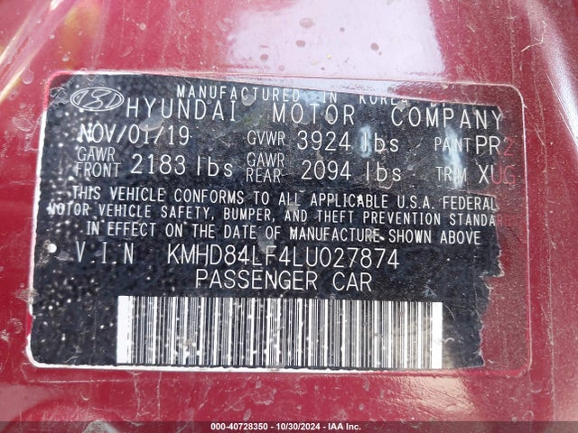 Hyundai ELANTRA SEL 2020 KMHD84LF4LU027874 Image 9