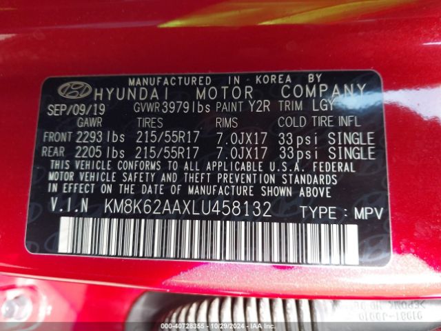 KM8K62AAXLU458132 Hyundai Kona Sel Plus