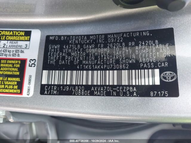 4T1K61AK4PU730862 Toyota CAMRY XSE