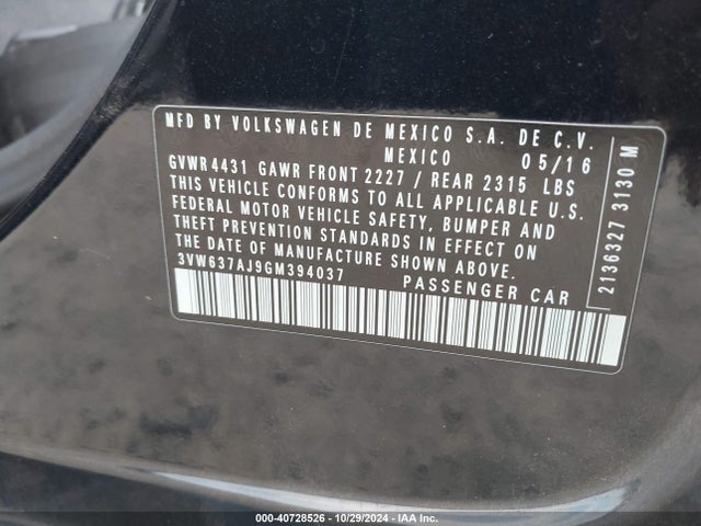 3VW637AJ9GM394037 Volkswagen Jetta Hybrid Sel Premium