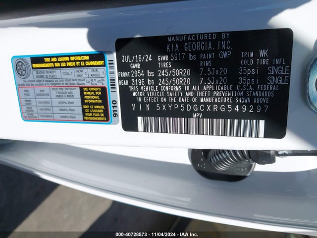 5XYP5DGCXRG549297 KIA Telluride Sx Prestige