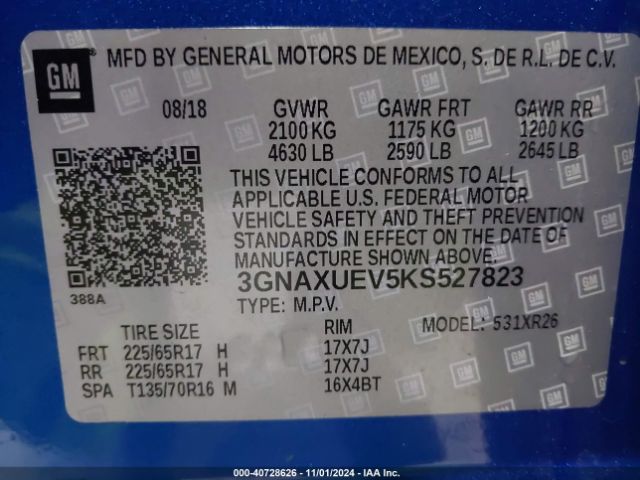 3GNAXUEV5KS527823 Chevrolet EQUINOX LT