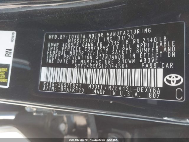 5YFT4RCE5LP044504 Toyota Corolla Xse