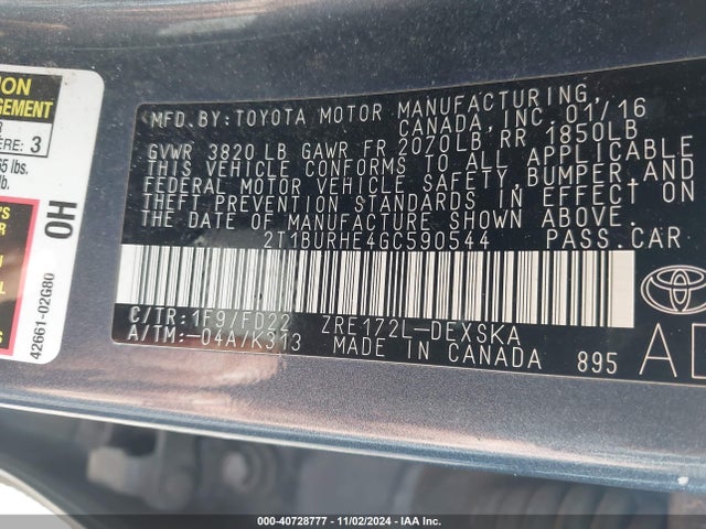 Toyota Corolla S Plus 2016 2T1BURHE4GC590544 Image 9