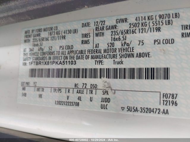 1FTBR1X81PKA51103 Ford Transit-250 Cargo Van