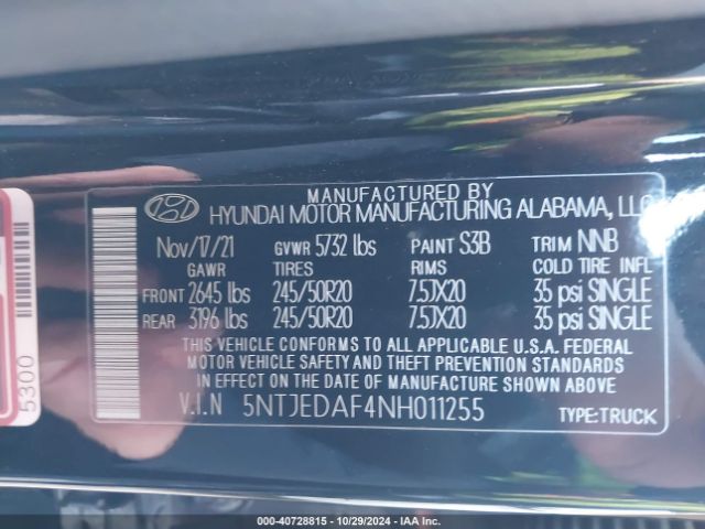 5NTJEDAF4NH011255 Hyundai Santa Cruz Limited