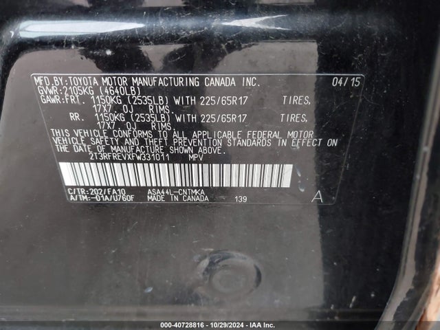 Toyota Rav4 Xle 2015 2T3RFREVXFW331011 Image 9