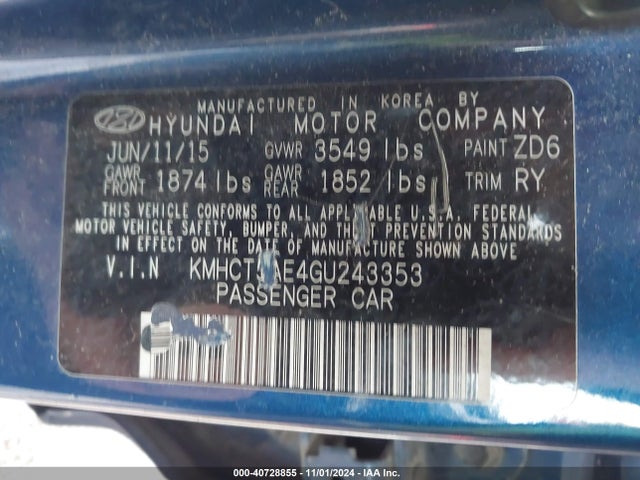 Hyundai ACCENT SE 2016 KMHCT5AE4GU243353 Image 9
