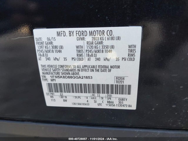 Ford EXPLORER XLT 2016 1FM5K8D88GGA21853 Image 9
