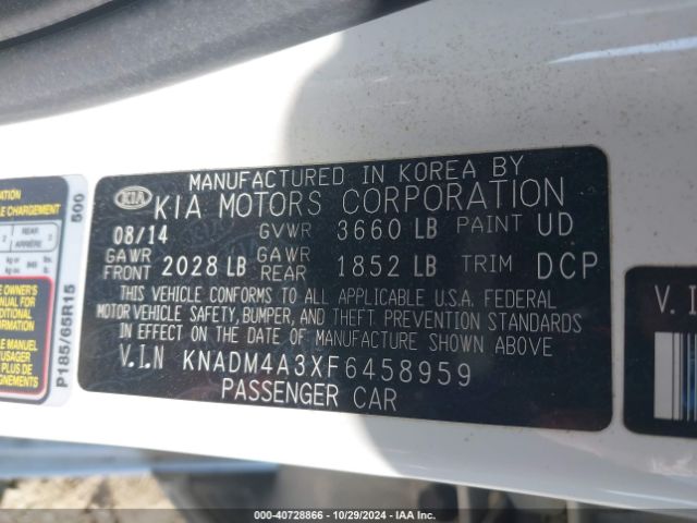 KNADM4A3XF6458959 KIA RIO LX