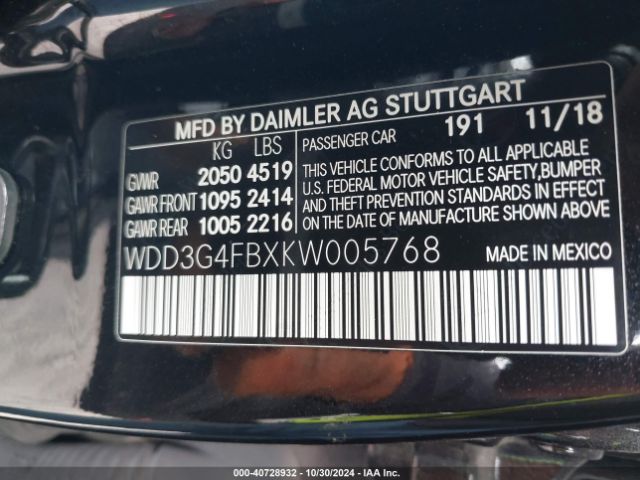 WDD3G4FBXKW005768 Mercedes-Benz A 220 4matic
