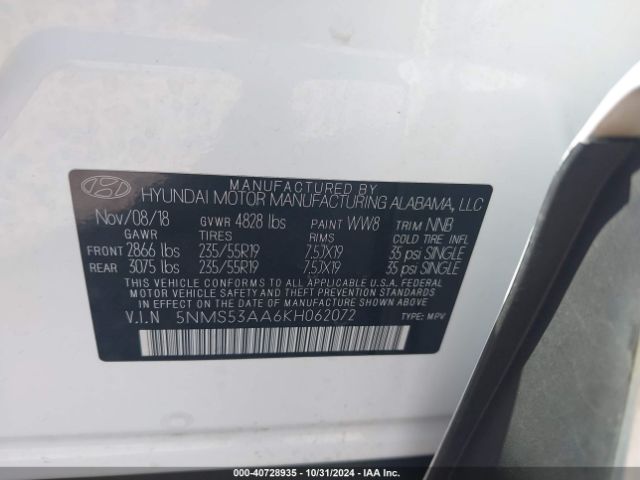 5NMS53AA6KH062072 Hyundai Santa Fe Limited 2.0t