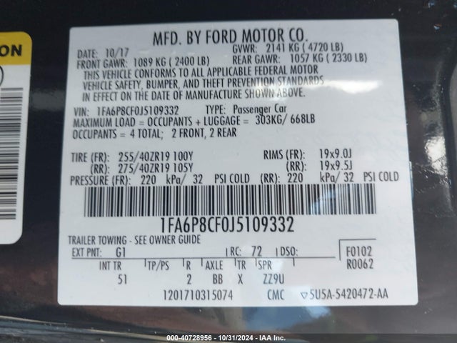 Ford Mustang Gt Premium 2018 1FA6P8CF0J5109332 Image 9