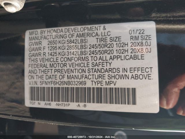 5FNYF6H26NB032969 Honda Pilot Awd Special Edition