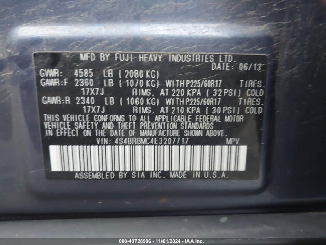 Subaru Outback 2.5i Limited 2014 4S4BRBMC4E3207717 Image 9