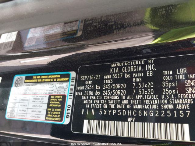 5XYP5DHC6NG225157 KIA Telluride Sx