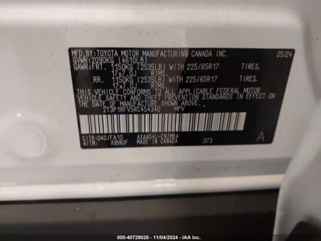 2T3P1RFV5RC454340 Toyota Rav4 Xle