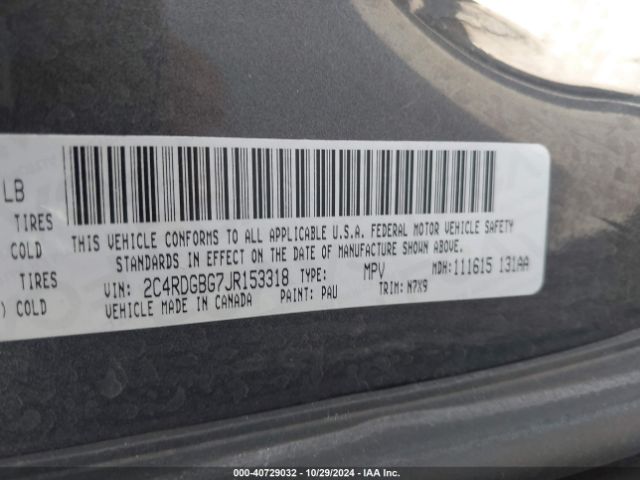 2C4RDGBG7JR153318 Dodge Grand Caravan Se Plus