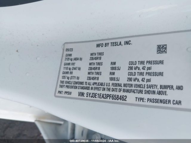 5YJ3E1EA3PF658462 Tesla Model 3 Rear-wheel Drive