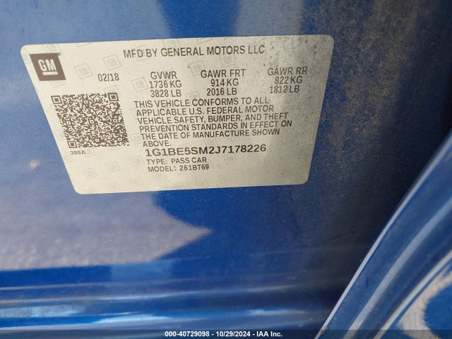 Chevrolet Cruze Lt Auto 2018 1G1BE5SM2J7178226 Image 9