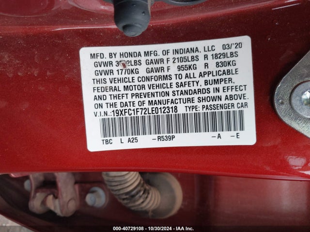 Honda Civic Ex-l 2020 19XFC1F72LE012318 Image 9