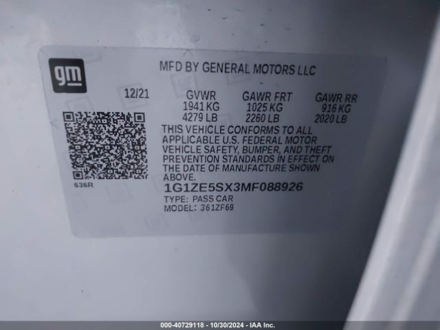 1G1ZE5SX3MF088926 Chevrolet Malibu Fwd Premier