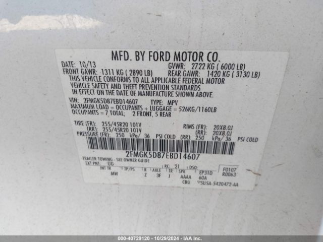 2FMGK5D87EBD14607 Ford Flex Limited