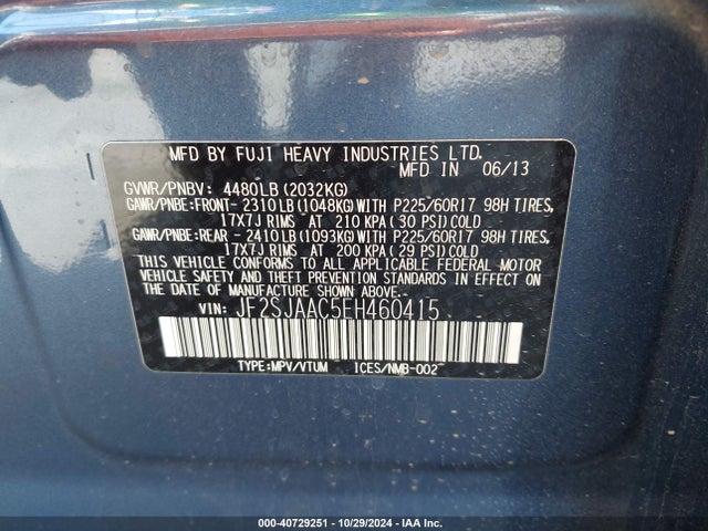 Subaru Forester 2.5i 2014 JF2SJAAC5EH460415 Image 9