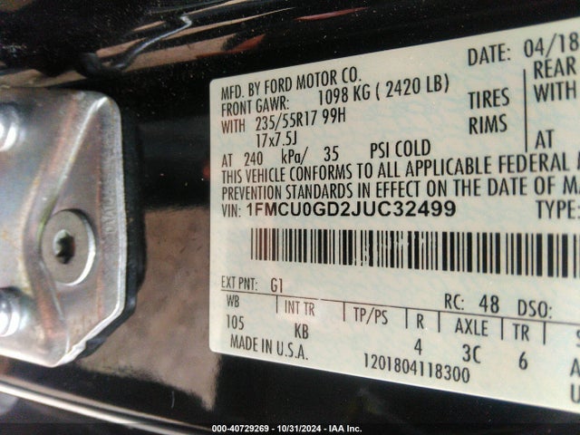 Ford ESCAPE SE 2018 1FMCU0GD2JUC32499 Image 9