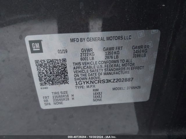 1GYKNCRS3KZ202887 Cadillac XT5 LUXURY