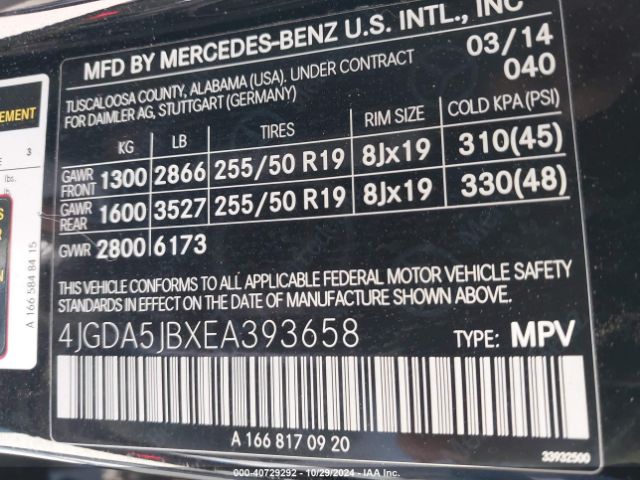 4JGDA5JBXEA393658 Mercedes-Benz ML 350
