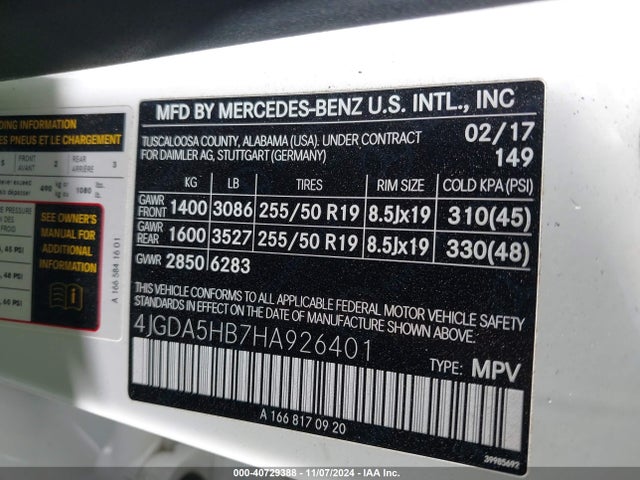 4JGDA5HB7HA926401 Mercedes-Benz Gle 350 4matic