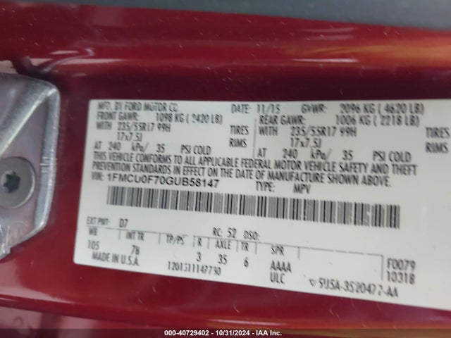 Ford ESCAPE S 2016 1FMCU0F70GUB58147 Image 9