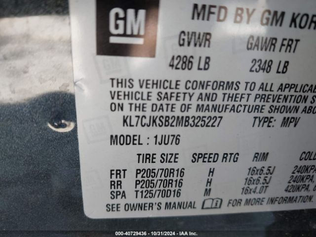 KL7CJKSB2MB325227 Chevrolet Trax Fwd Ls