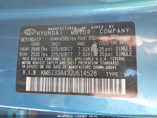 KM8J33A43JU614528 Hyundai TUCSON SEL