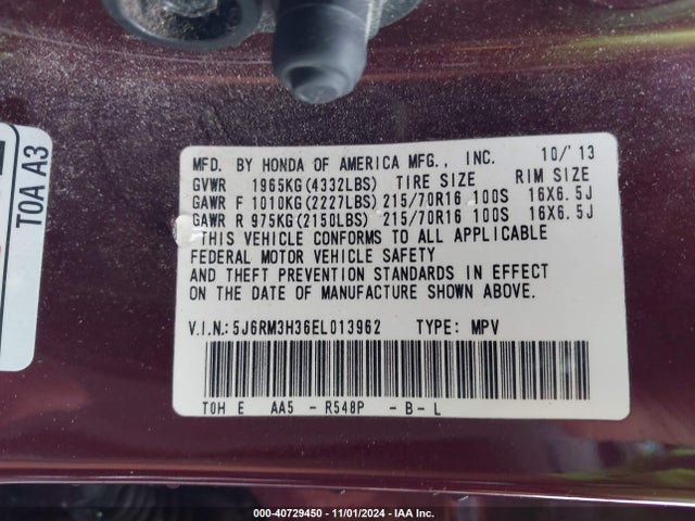 Honda CR-V LX 2014 5J6RM3H36EL013962 Image 9