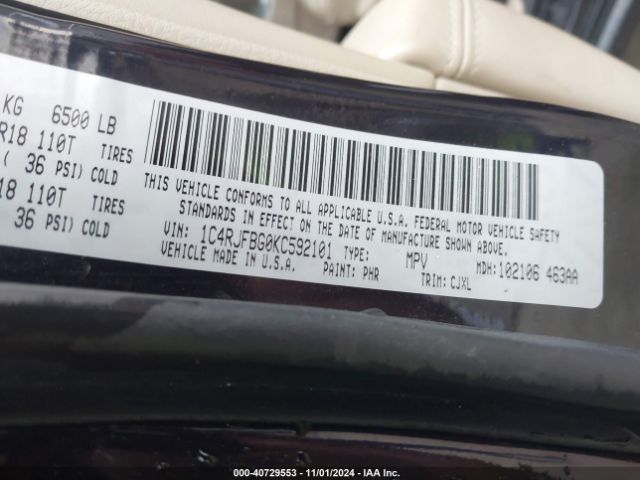 1C4RJFBG0KC592101 Jeep Grand Cherokee Limited 4x4