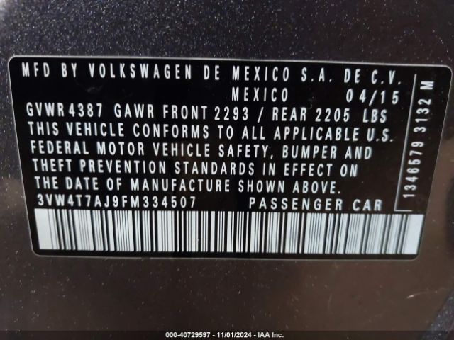 3VW4T7AJ9FM334507 Volkswagen Jetta 2.0t Gli Se