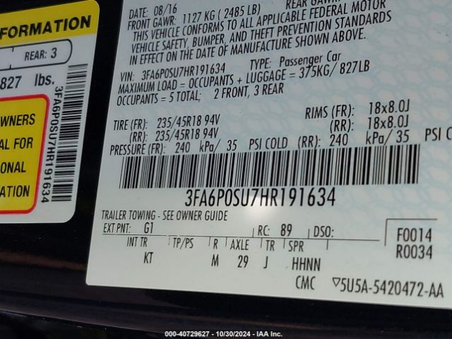 3FA6P0SU7HR191634 Ford Fusion Energi Titanium